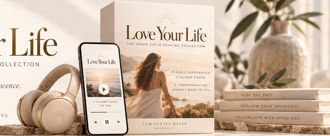 Love Your Life collection on a phone with headphones and box set
